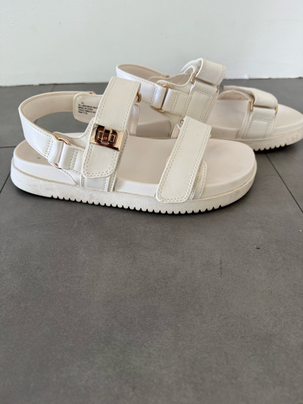 a new day White Platform Velcro Sandals with Gold Buckles
